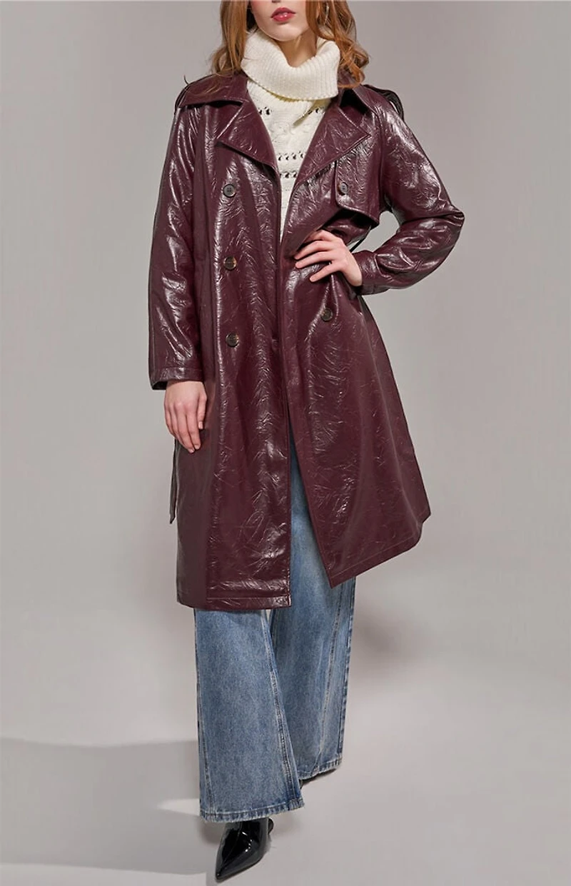 AZALEA WANG Vivenne Merlot Trench Coat