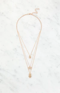 LA Hearts Bear Bow Heart Layered Necklace