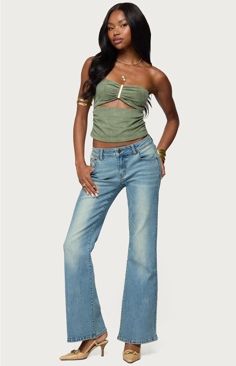 Edikted Kalina Cutout Faux Suede Strapless Top