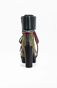 AZALEA WANG Women's Muffler Green Block Booties