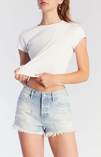 Pacsun Light Indigo Button Fly Ripped High Waisted Denim Festival Shorts