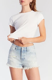 Pacsun Light Indigo Button Fly Ripped High Waisted Denim Festival Shorts