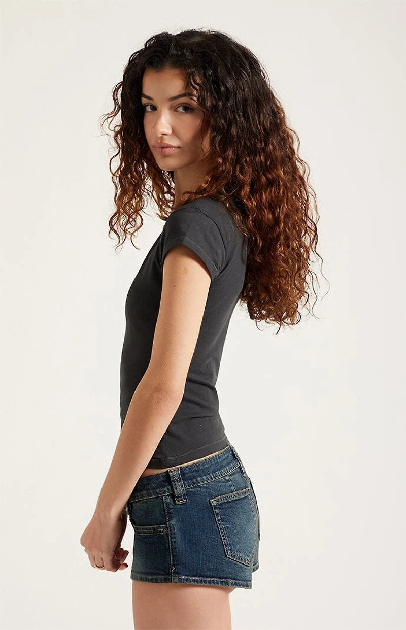 Pacsun Tatum Ultimate Low Rise Denim Micro Shorts Stretch Dark Blue