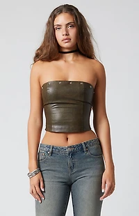 Third Charm Faux Leather Grommet Tube Top