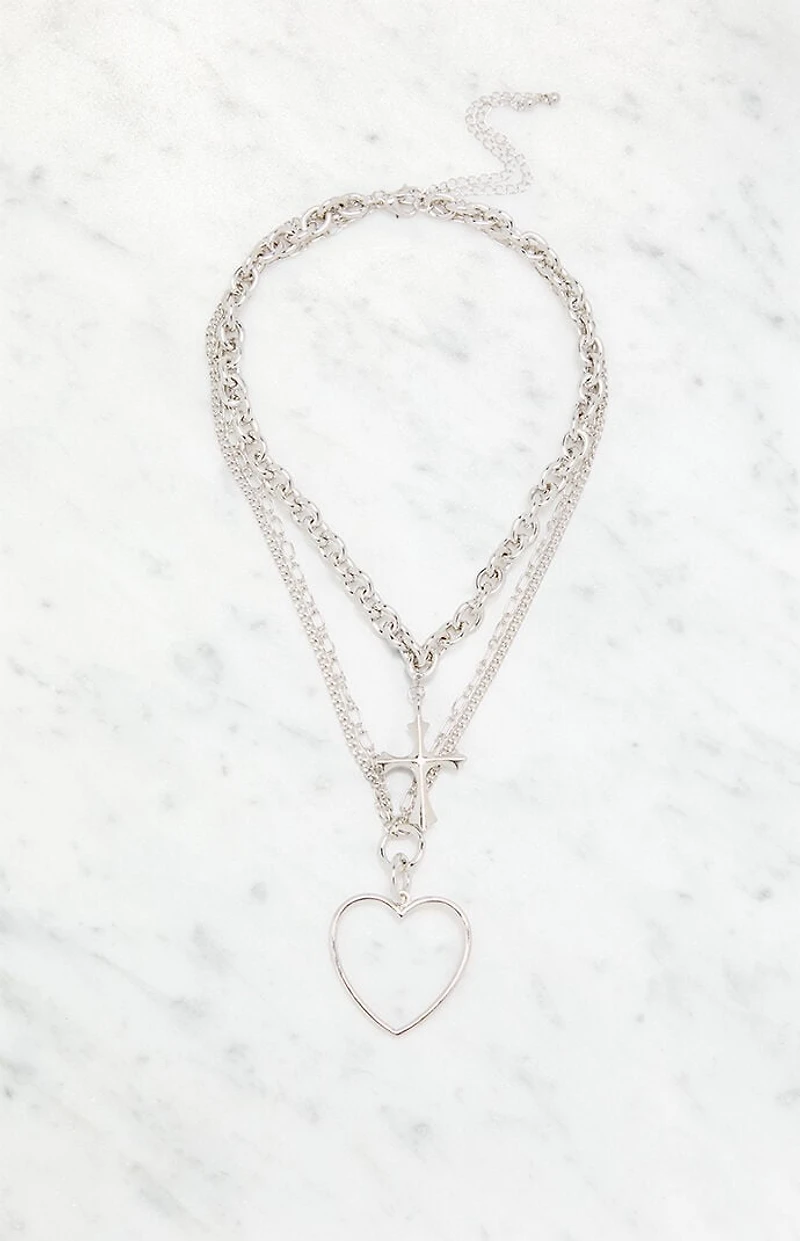 LA Hearts Chunky Cross Layered Necklace