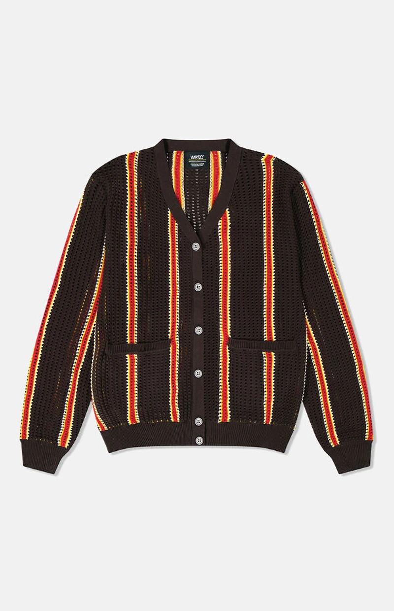 WeSC America Inc Borik Chocolate Stripe Open Knit Cardigan