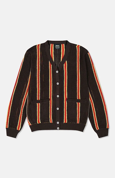WeSC America Inc Borik Chocolate Stripe Open Knit Cardigan