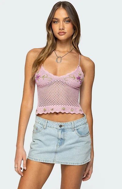 Edikted Quince Backless Embroidered Crochet Top