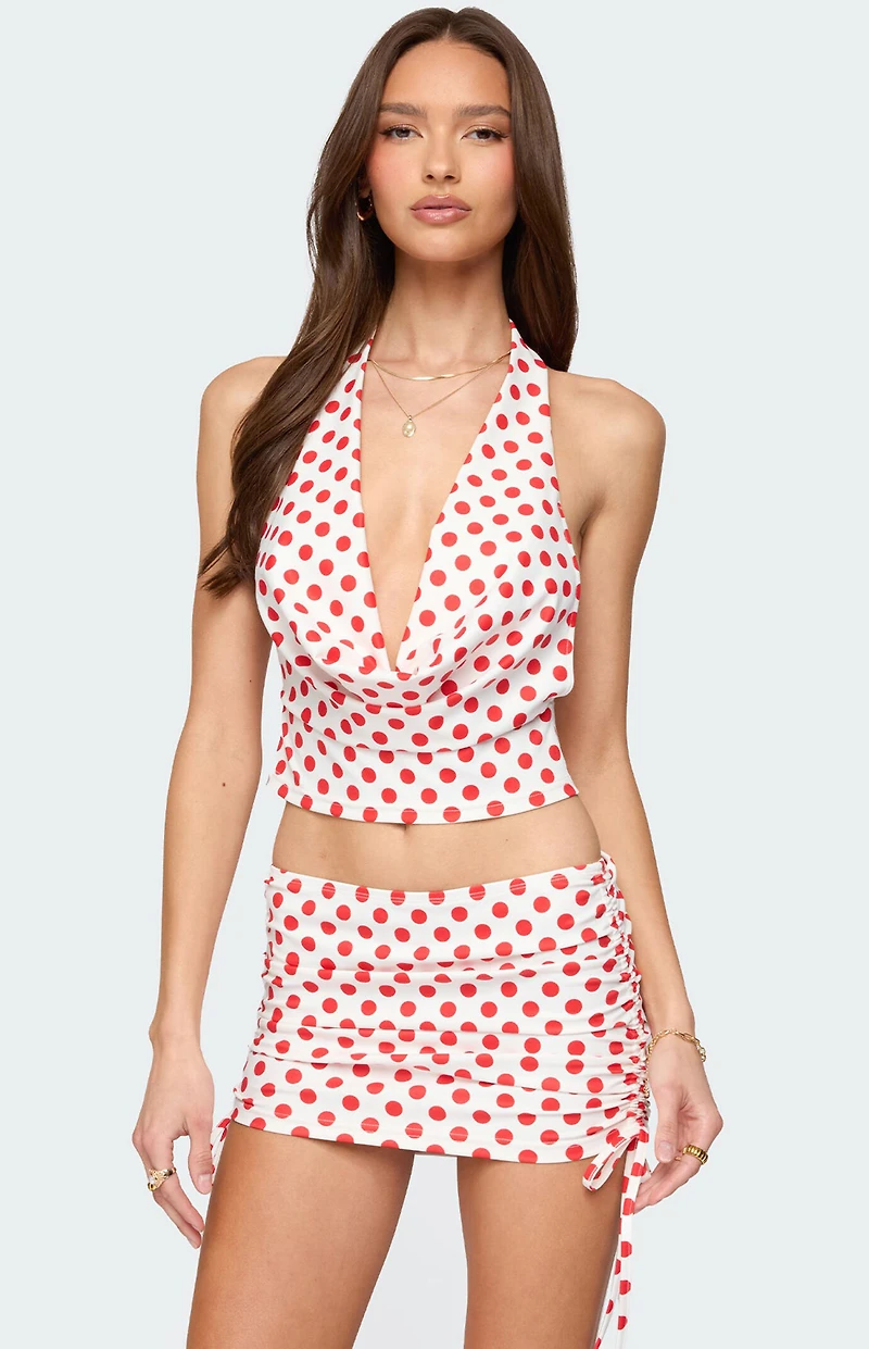 Edikted Zoe Polka Dot Cowl Neck Top