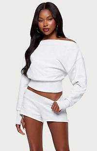 Edikted Hennie Off-The-Shoulder Fleece Sweatshirt
