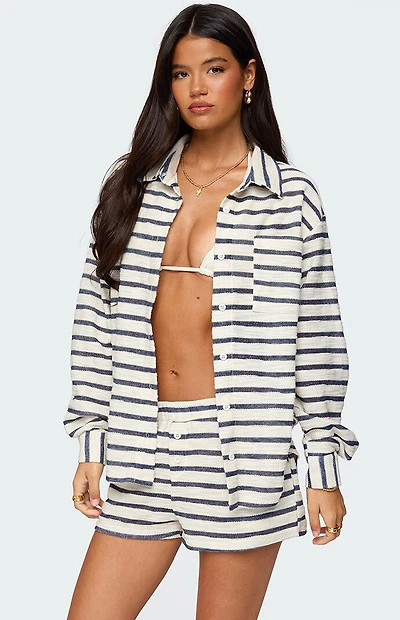 Edikted Collins Oversized Striped Button Up Shirt