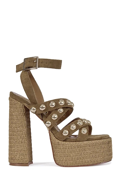 AZALEA WANG Women's Yara Brown Platform Studded Sandals