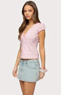 Edikted Georgia Ruffle Striped Button Up Top