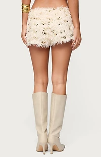 Edikted Faux Feather Sequin Micro Shorts