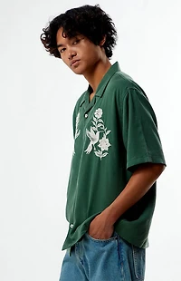Pacsun Green Floral Embroidered Oversized Resort Camp Shirt