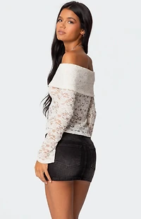 Edikted Ashley Off Shoulder Sheer Lace Top