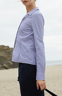 John Galt Blue Striped Button Down Long Sleeve Shirt
