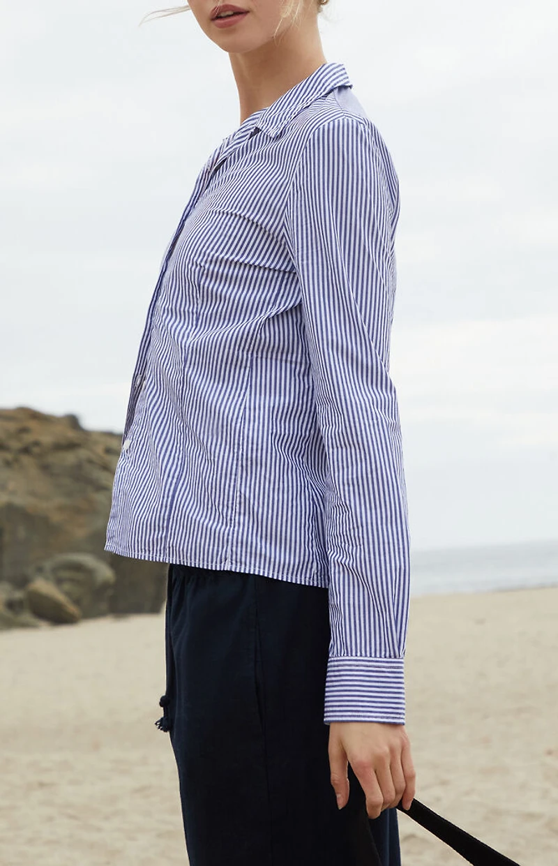 John Galt Blue Striped Button Down Long Sleeve Shirt