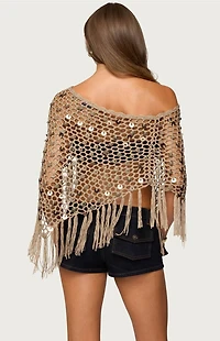 Edikted Fringe Sequin Crochet Poncho
