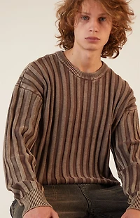 Pacsun Brown Wide Ribbed Knit Crew Neck Sweater