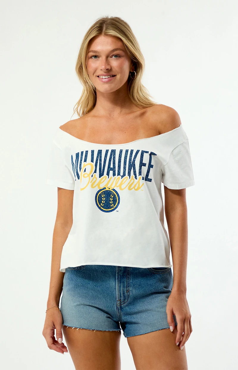 WILD COLLECTIVE x MLB Milwaukee Brewers Off-The-Shoulder T-Shirt