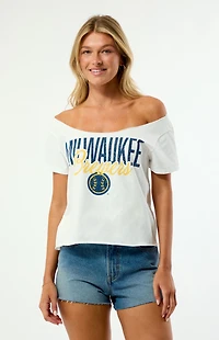 WILD COLLECTIVE x MLB Milwaukee Brewers Off-The-Shoulder T-Shirt