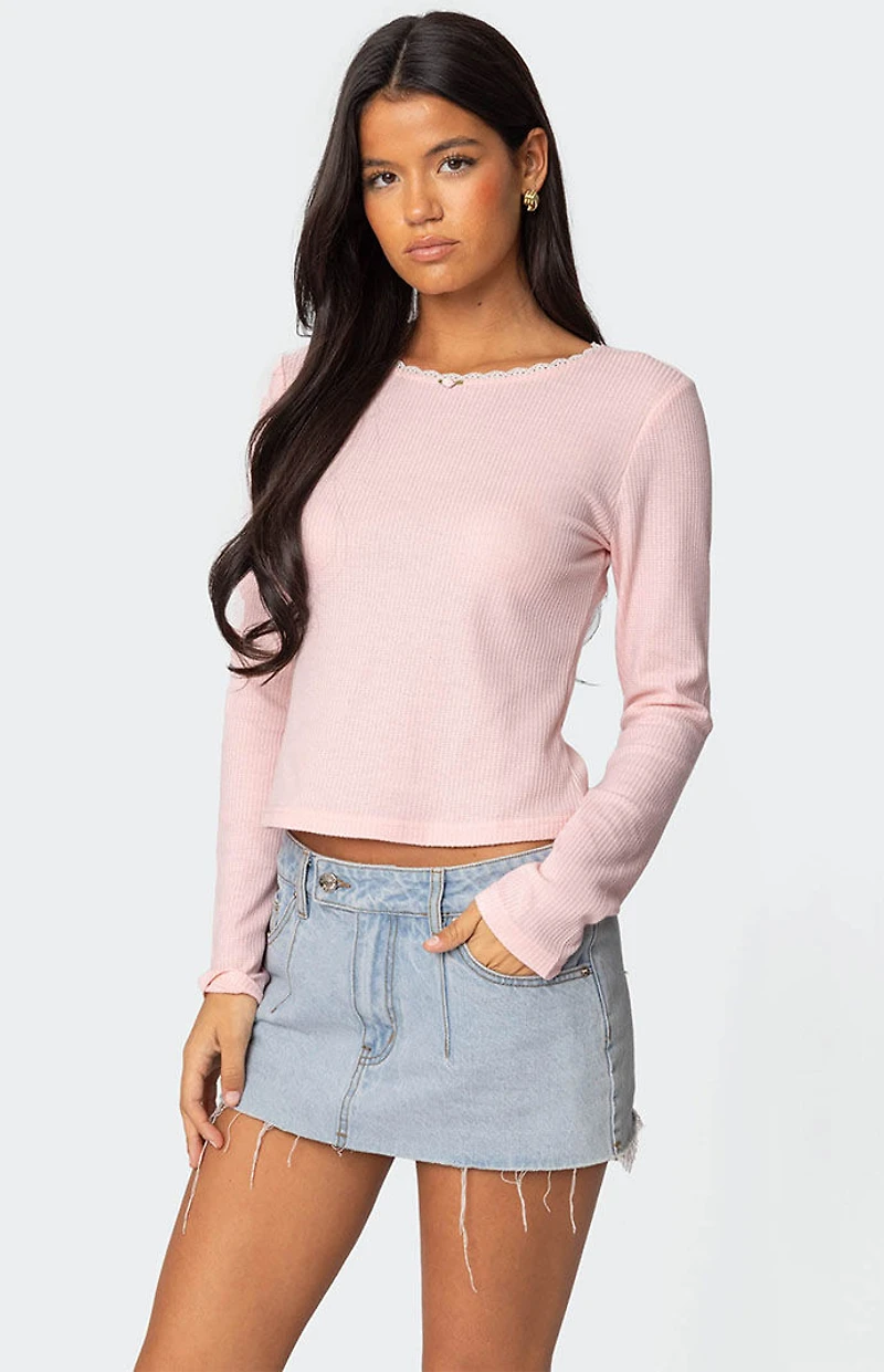 Edikted Rosemarie Lacey Waffle Top