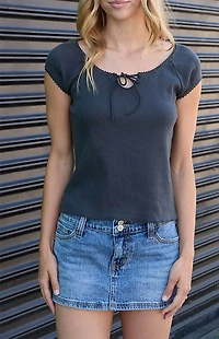 John Galt Black Noa Tie Front Top