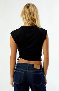 True Religion Crystal Notched V-Neck Side Ruched Top
