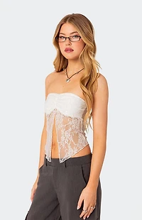Edikted Twilight Sheer Lace Split Front Top