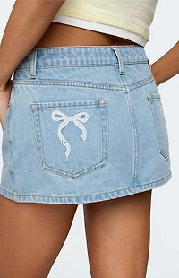 Edikted Eyelet Bows Denim Mini Skirt