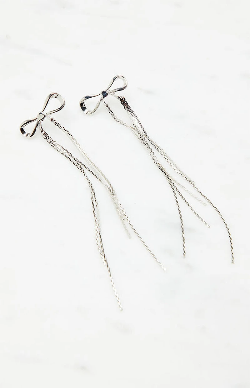 LA Hearts Silver Dangle Bow Earrings