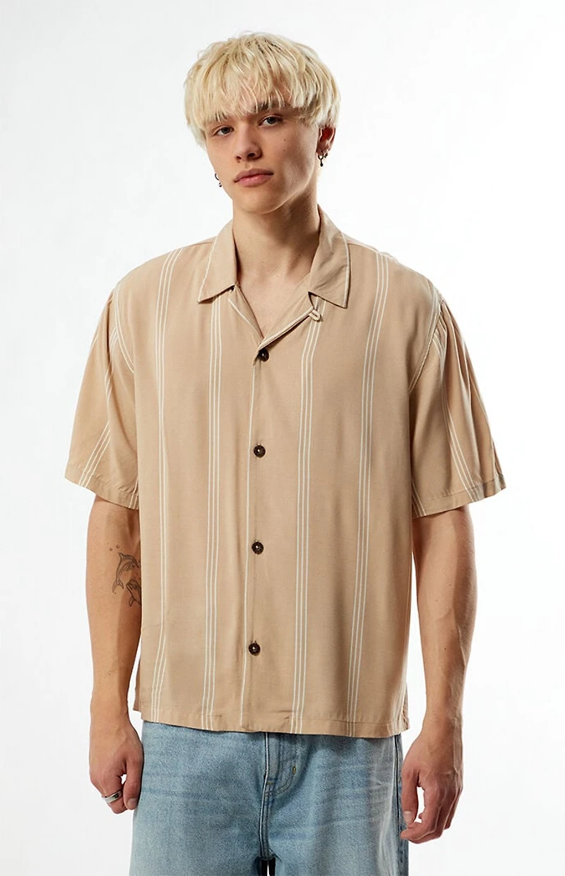 Pacsun Tan Striped Oversized Camp Shirt