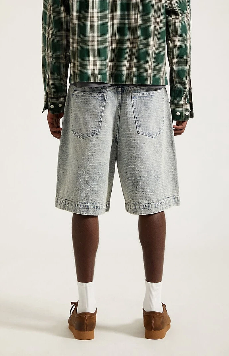 Pacsun Parker Baggy Denim Shorts Jacquard Checkered Light Blue