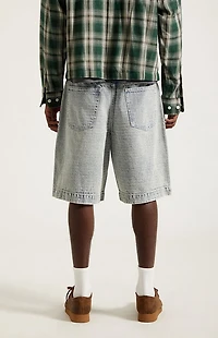 Pacsun Parker Baggy Denim Shorts Jacquard Checkered Light Blue