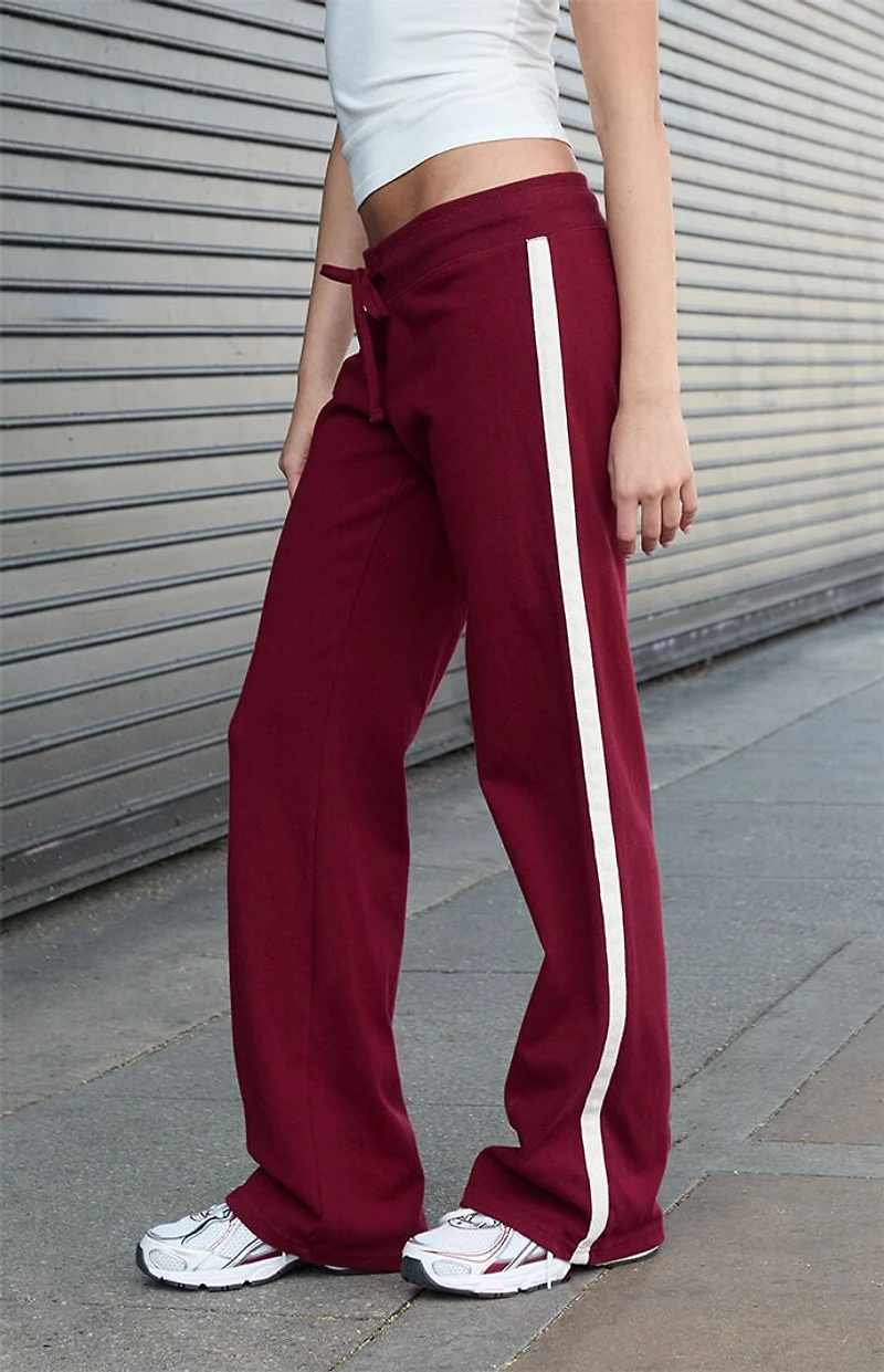 John Galt Burgundy Hilary Side Stripe Yoga Baggy Sweatpants