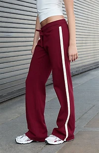 John Galt Burgundy Hilary Side Stripe Yoga Baggy Sweatpants