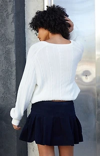 John Galt Blue Corduroy Pleated Mini Skirt