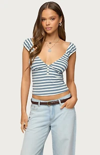 Edikted Aina Striped V Neck Henley Top