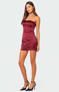 Edikted Fem Fold Over Satin Mini Dress