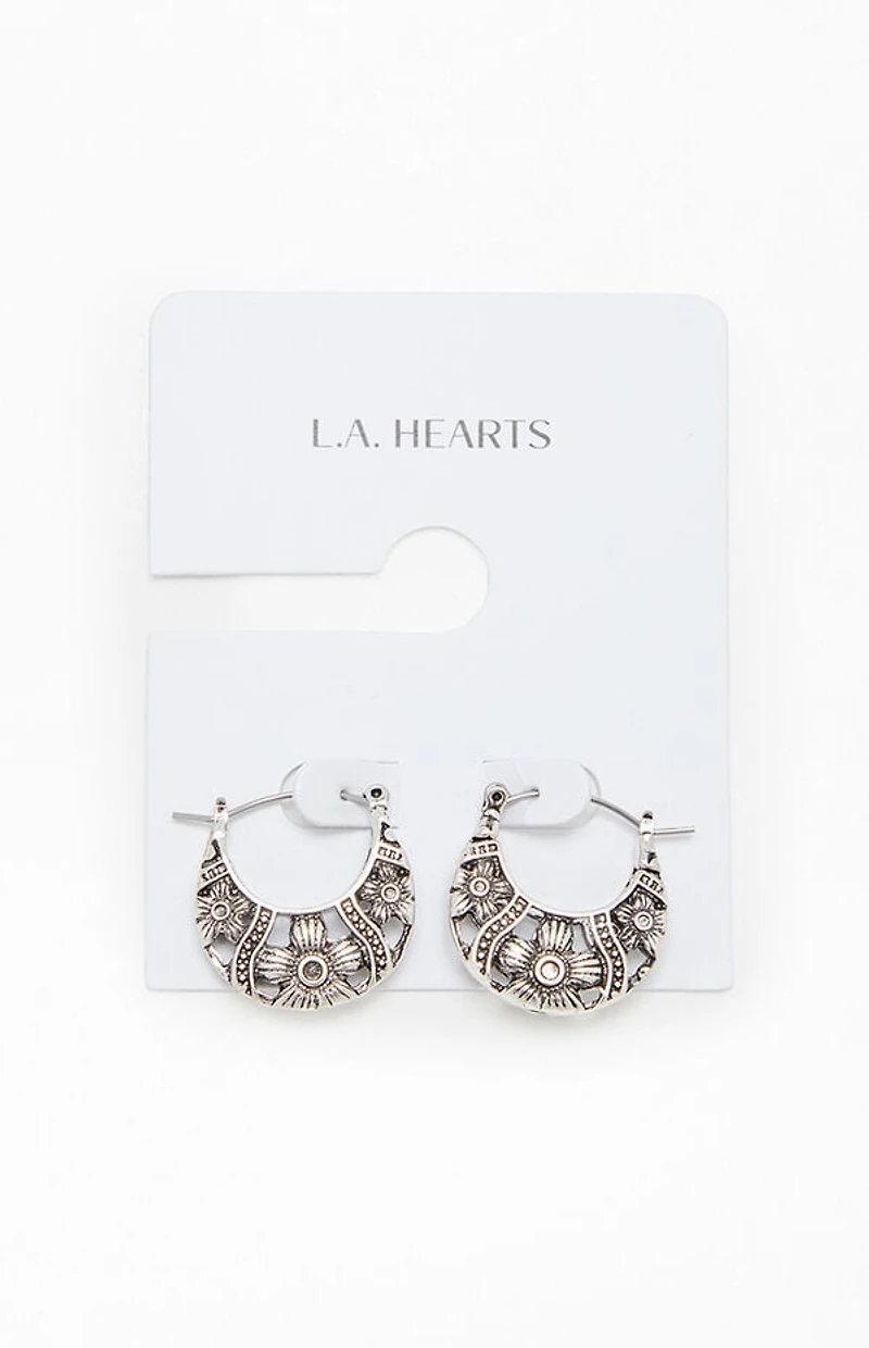 LA Hearts Etched Flower Hoop Earrings