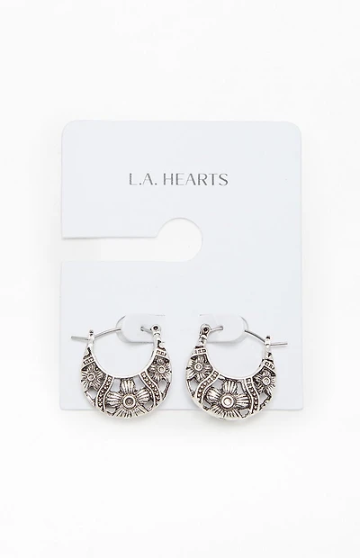 LA Hearts Etched Flower Hoop Earrings
