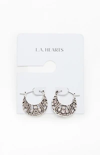 LA Hearts Etched Flower Hoop Earrings