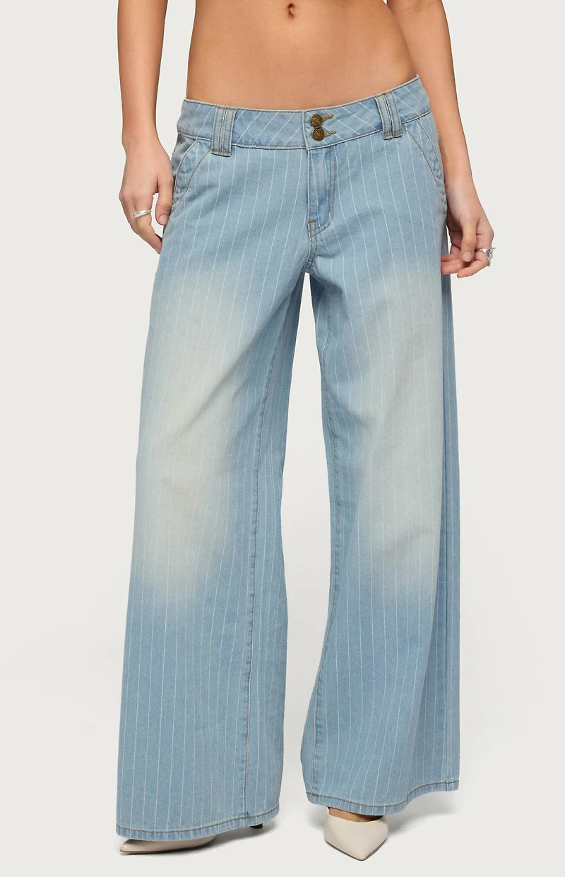 Edikted Petite Cory Striped Low Rise Baggy Jeans