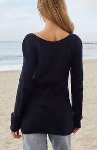 John Galt Blue Off-The-Shoulder Sweater