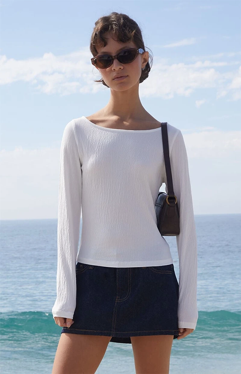 John Galt White Martha Crinkle Sweater