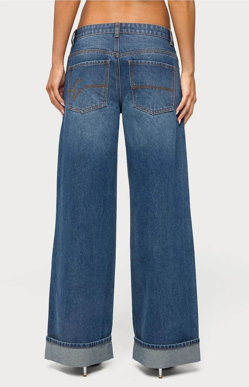 Edikted Gatz Cuffed Low Rise Wide Leg Jeans
