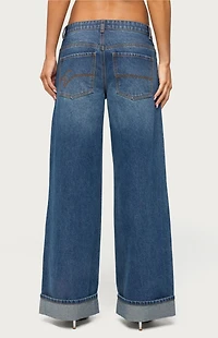 Edikted Gatz Cuffed Low Rise Wide Leg Jeans