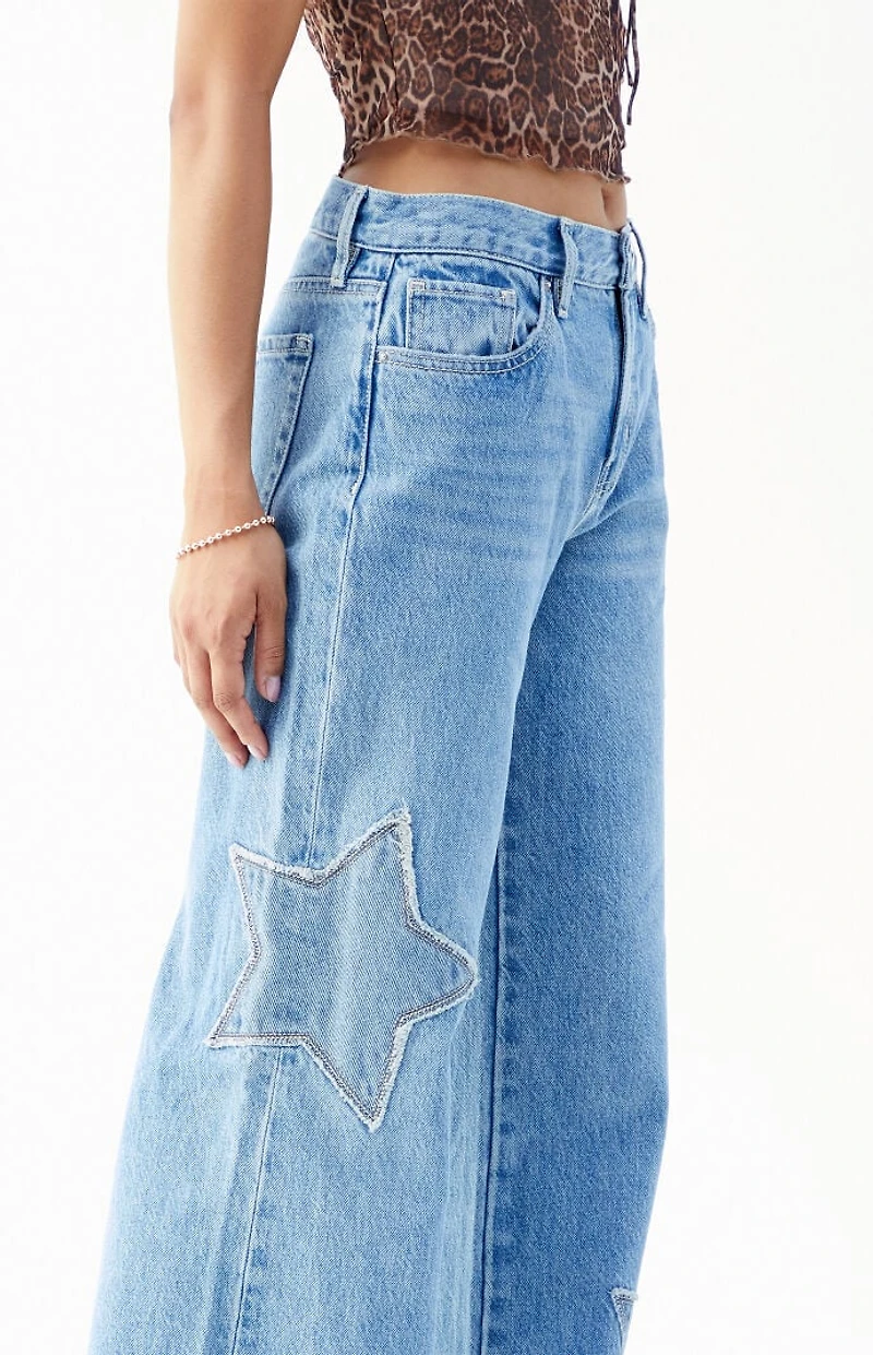 Pacsun Lena Medium Indigo Star Low Rise Super Baggy Jeans