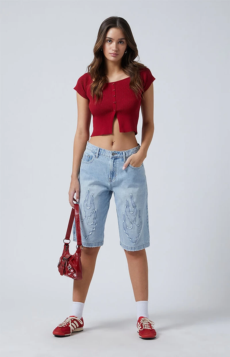 Pacsun Light Indigo Flame Extreme Denim Jorts